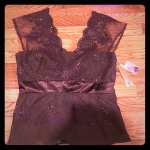 Caviar Dressy Dark Brown Top NWT
